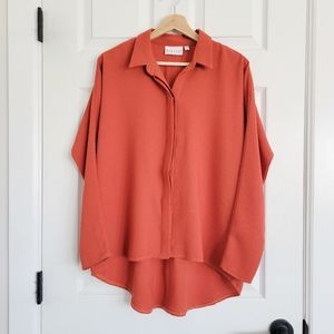 Habitat Textured Rust Button Down High Low Blouse‎
